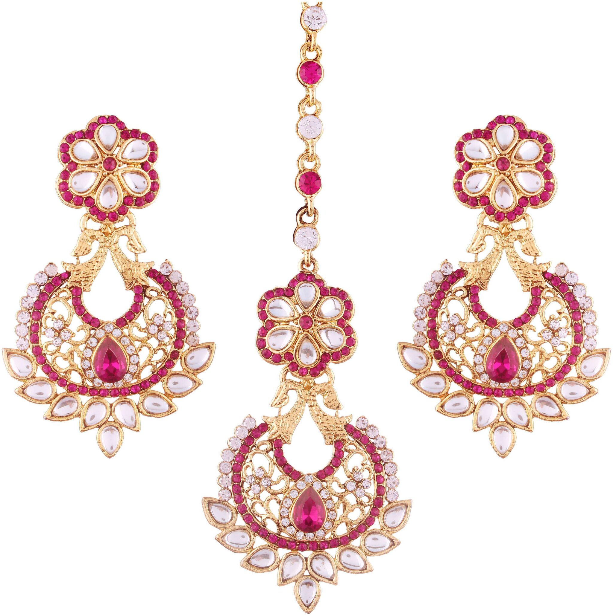 

Etnico Gold Plated Earring Set with Maang Tikka for Women