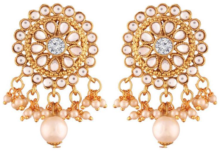 

Etnico Gold Plated Stone Studded Pearl Earrings For Women