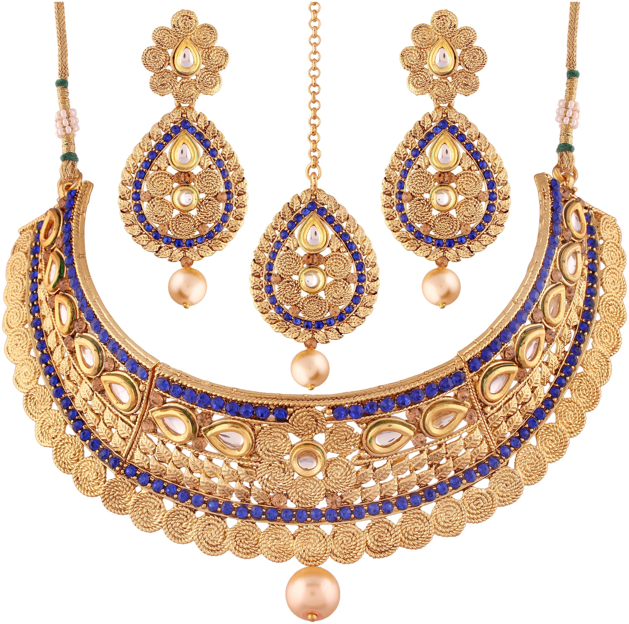 

Etnico Gold Plated Kundan Pearl Necklace Jewellery Set For Women