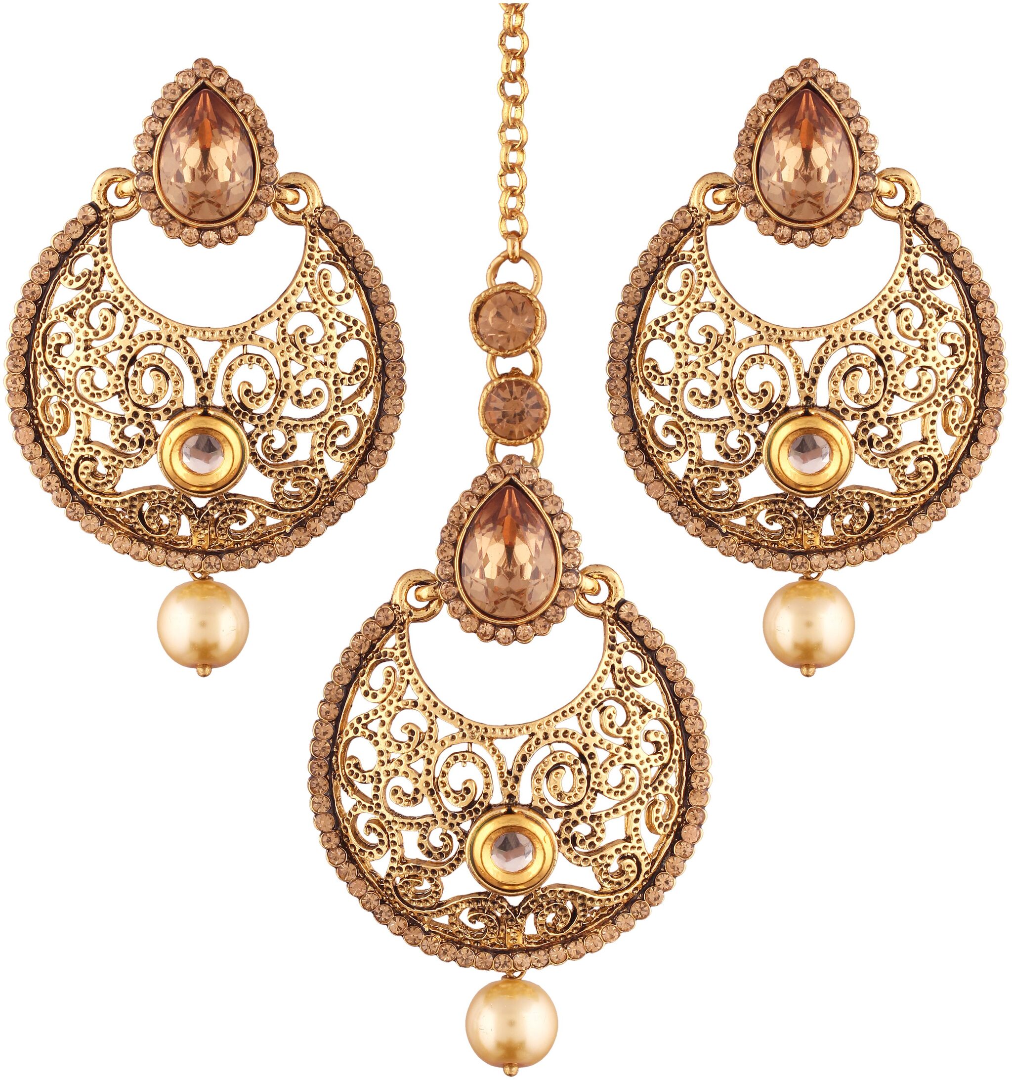 

Etnico Gold Plated Traditional Earrings Maang Tikka For Women