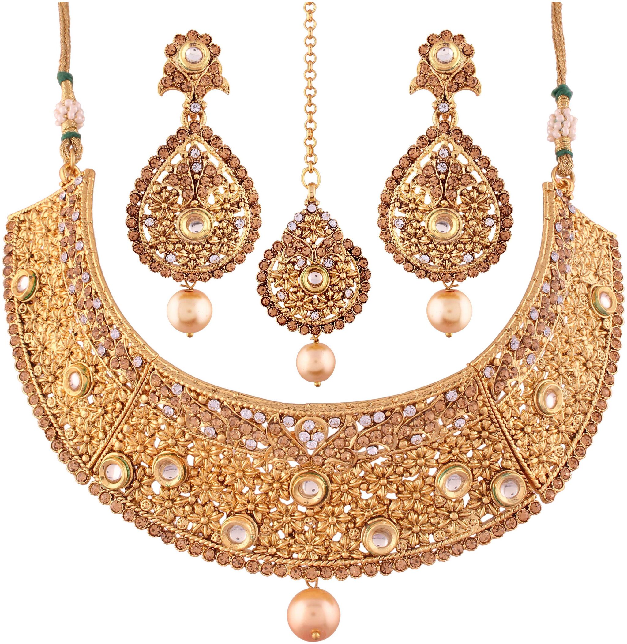 

Etnico Gold Plated Kundan Pearl Necklace Jewellery Set For Women