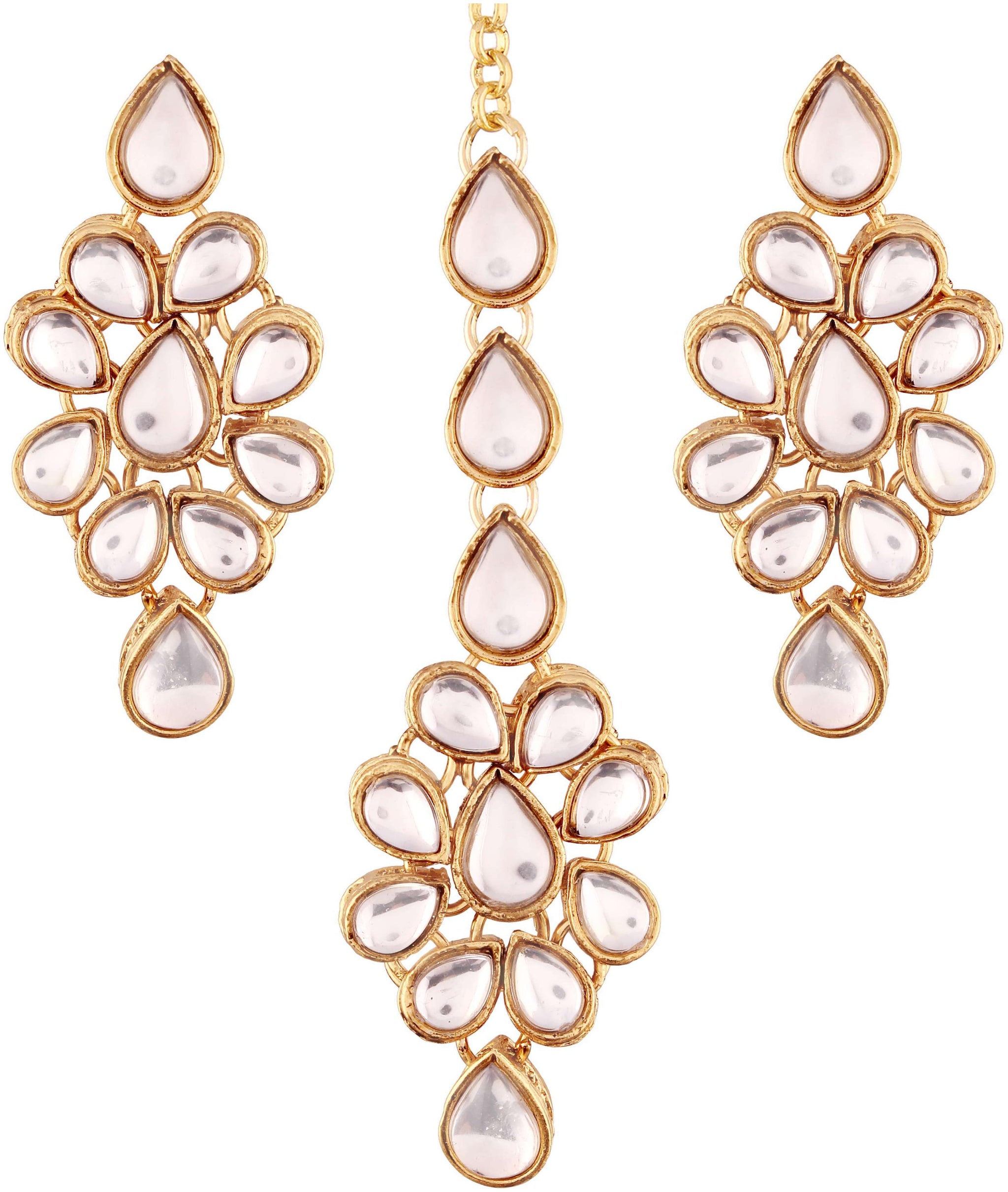 

Etnico Gold Plated Kundan Earring Set with Maang Tikka for Women (eTE2423W)