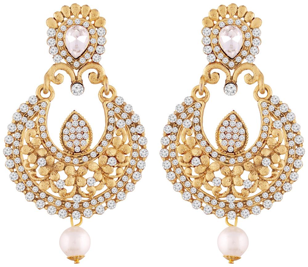 

Etnico Gold Plated Traditional Chandbali Earrings For Women E2341LW (White)