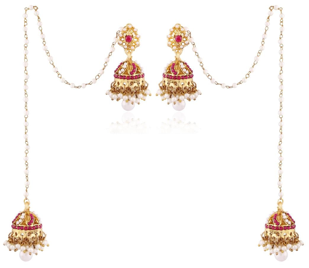 

Etnico Gold Plated Ethnic Hanging Jhumkis for Women (E2361Q)(Pink)