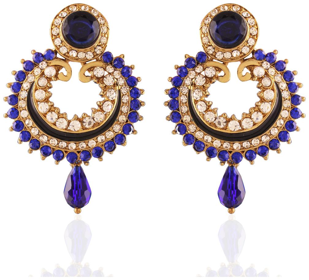 

Etnico Gold Plated Traditional Meenakari Earrings Using Austrain Diamonds For Women (Blue) (E2192Bl)