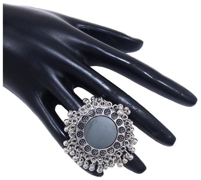 

Etnico Indian Traditional Antique Boho Vintage Oxidised Adjustable Mirror Ring