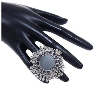 Etnico Indian Traditional Antique Boho Vintage Oxidised Adjustable Mirror Ring