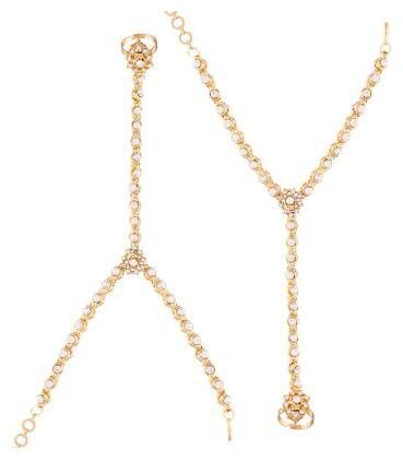 

Etnico Kundan Haathphool Golden Bracelet Wedding Designer Traditional Cocktail fusion for Women