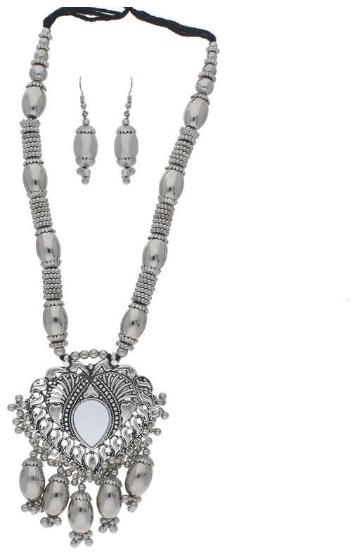 

Etnico Oxidised Silver Plated Necklace Set with Earrings For Women