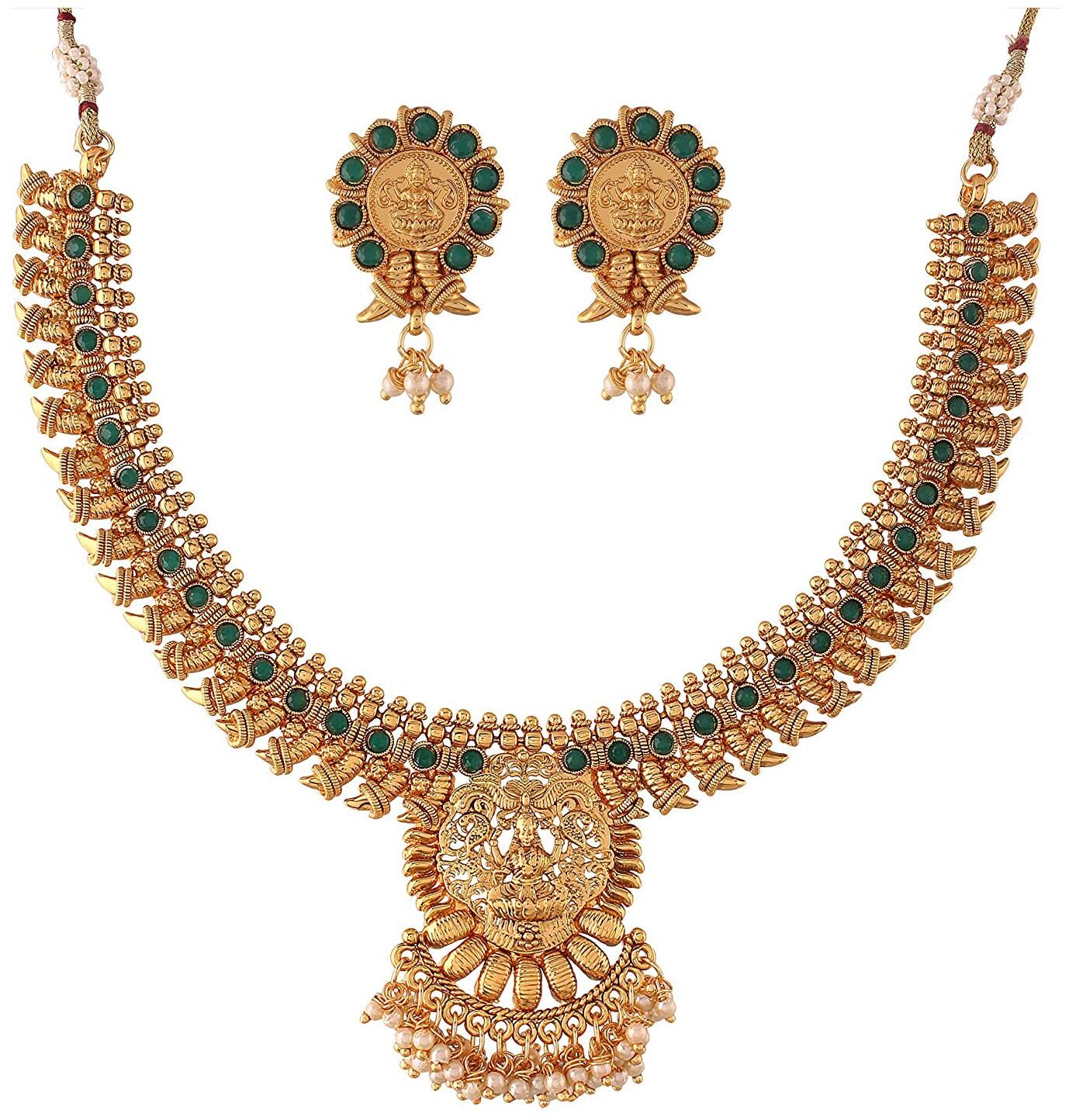 

Etnico Traditional Gold Plated with pearl Stone Studded Choker Necklace for women(MC022G)