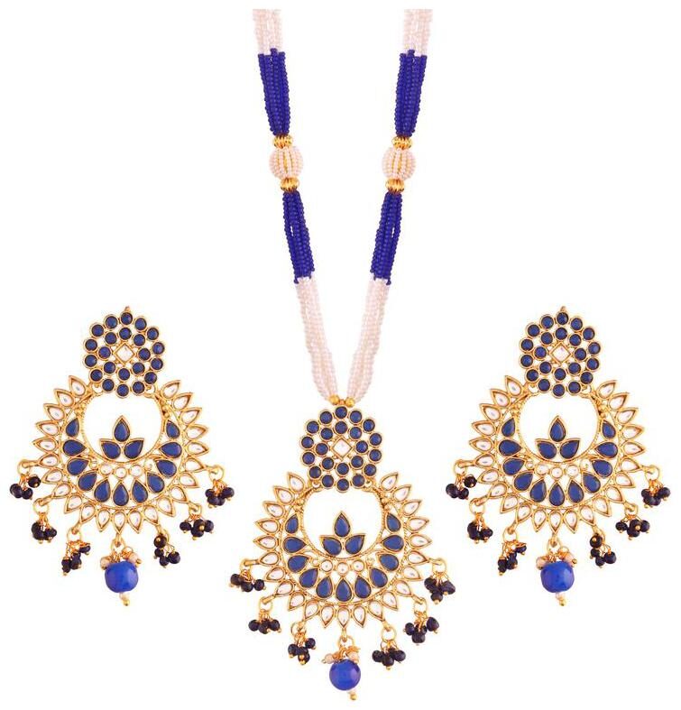 

Etnico Traditional Gold Plated Kundan Pearl Necklace Set With Earrings For Women