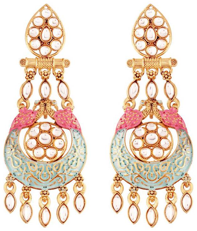 

Etnico Traditional Gold Plated Kundan Meenakari Earrings For Women Girls