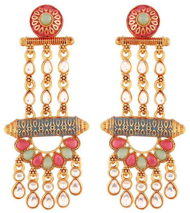 

Etnico Traditional Gold Plated Kundan Meenakari Multi-Coloured Earrings For Women Girls