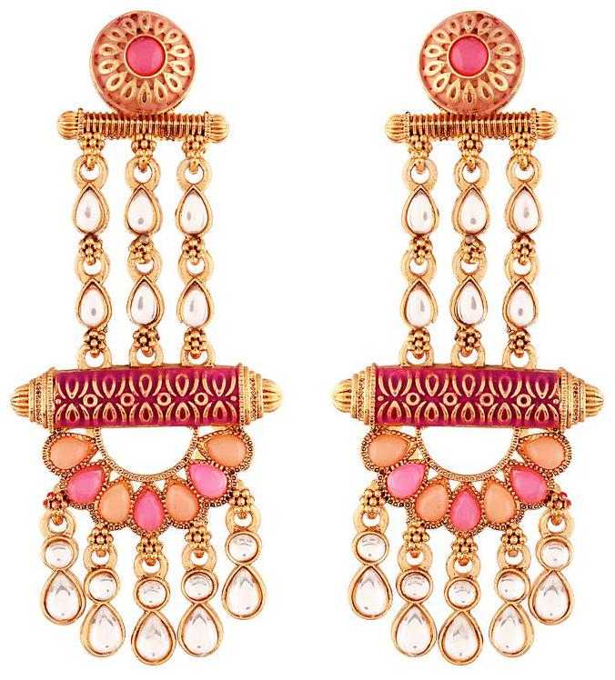 

Etnico Traditional Gold Plated Kundan Meenakari Multi-Coloured Earrings For Women Girls