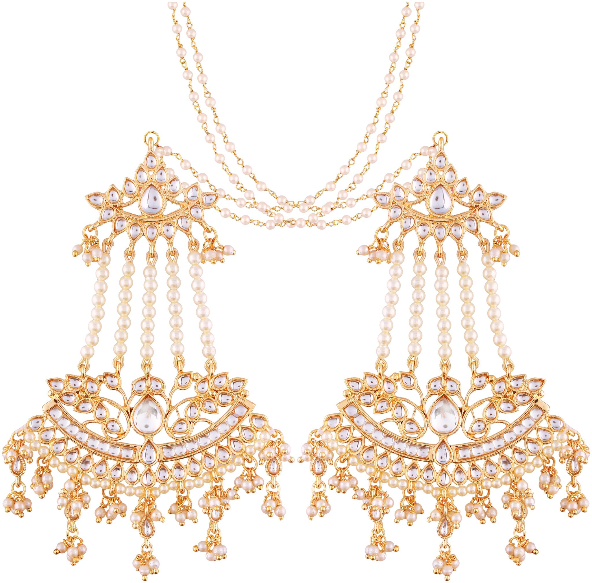 

Etnico Traditional Gold Plated Big Beaded Earrings Encased With Faux Kundans Attached With Hair Chain For Women Girls (E2464W)