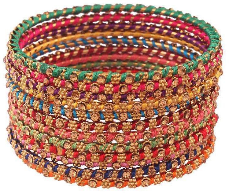 

Etnico Traditional Gold Plated Threaded Bangles for Women (eADB155a)