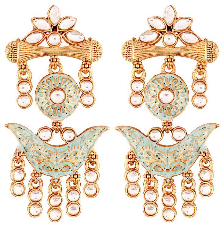 

Etnico Traditional Gold Plated Kundan Meenakari Earrings For Women Girls