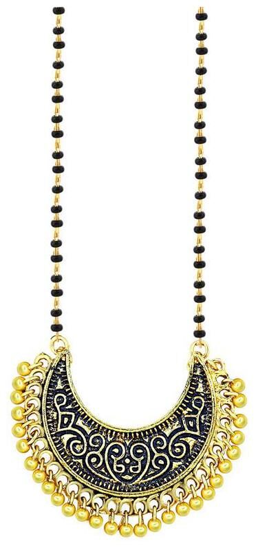 

Etnico Traditional Gold Plated Oxidise Chandbali Style Designer Black Beads Chain Mangalsutra for Women