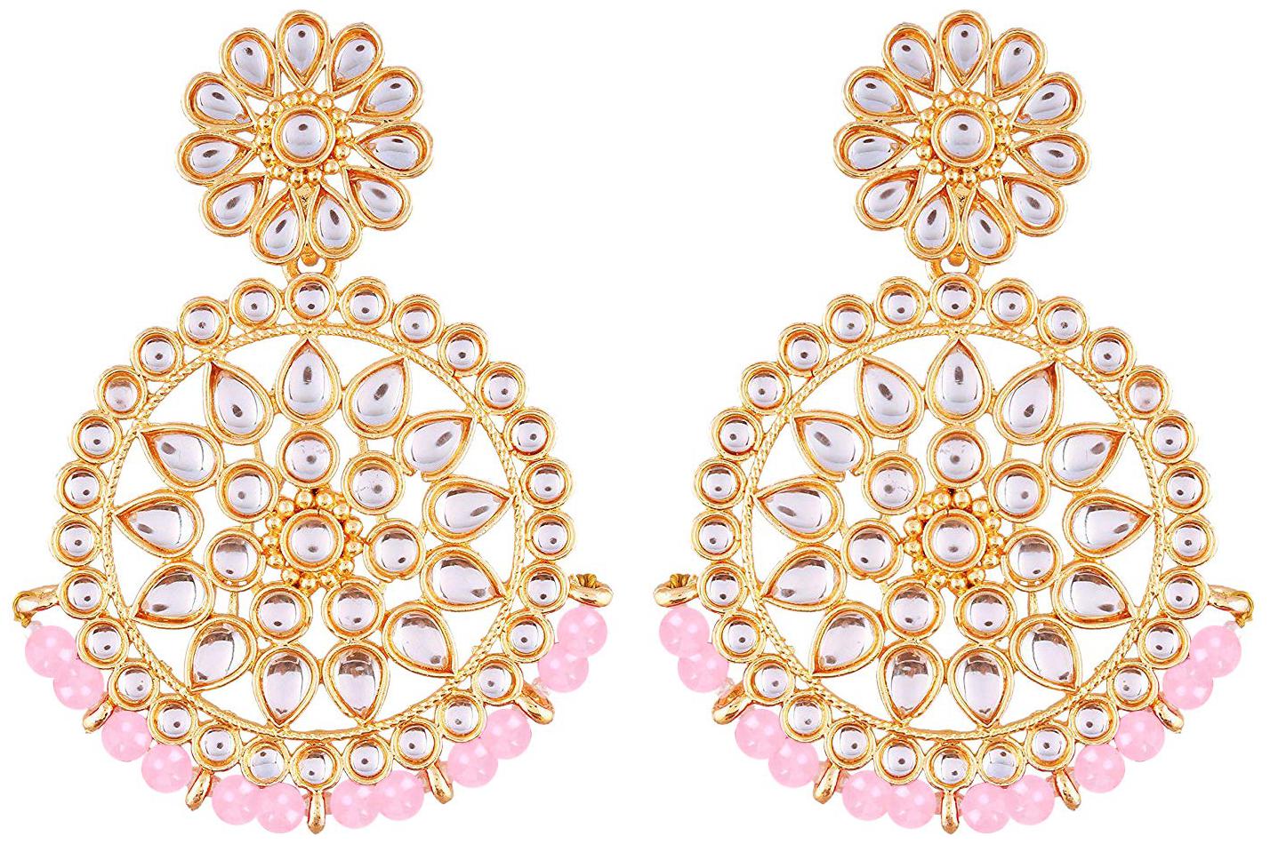 

Etnico Traditional Gold Plated Chandbali Earrings Encased With Faux Kundans For Women Girls (E2462Pi)