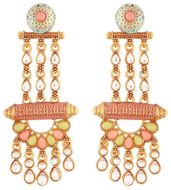 

Etnico Traditional Gold Plated Kundan Meenakari Multi-Coloured Earrings For Women Girls