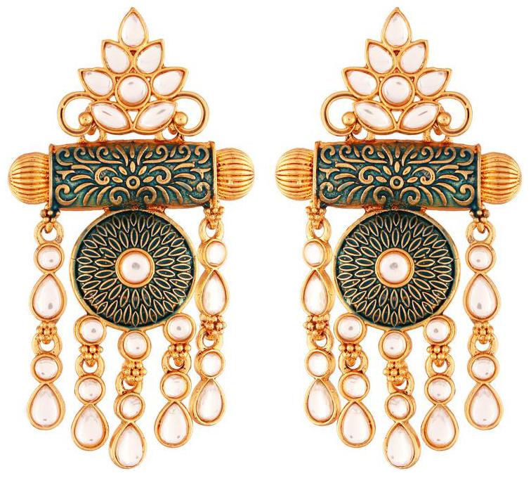 

Etnico Traditional Gold Plated Kundan Meenakari Earrings For Women Girls
