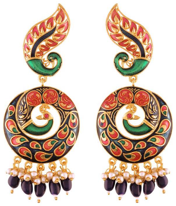 

Etnico Traditional Gold Plated Meenakari Pearl Peacock Earrings For Women
