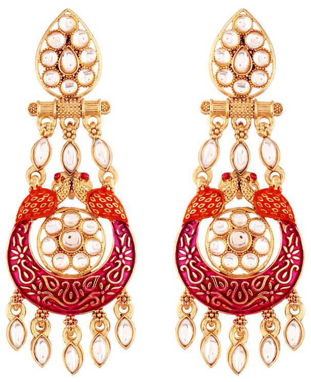 

Etnico Traditional Gold Plated Kundan Meenakari Earrings For Women Girls