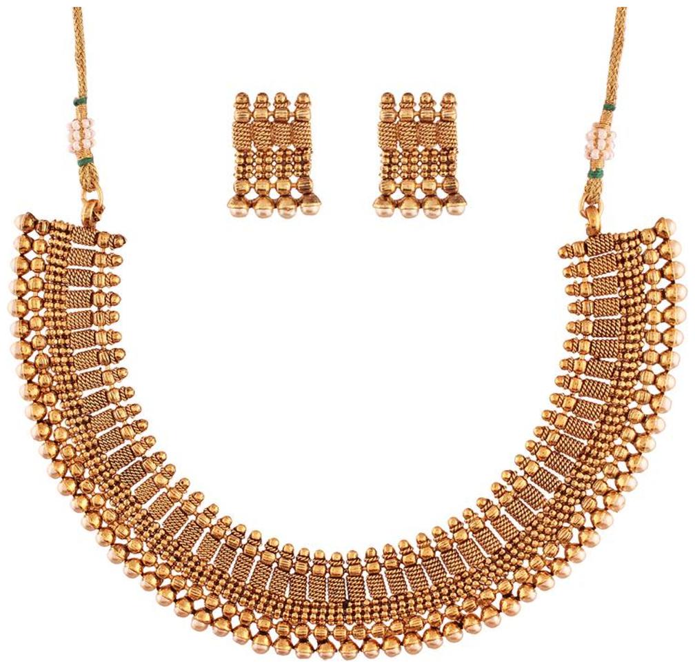 

Etnico Traditional Gold Plated Copper Choker Necklace Set with Earrings For Women