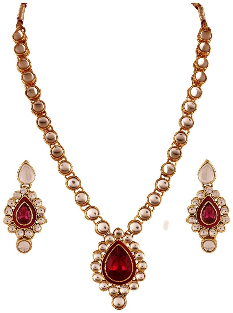 

Etnico Traditional Gold Plated Jewellery Set with Maang Tikka for Women IJ284Q ( Pink)