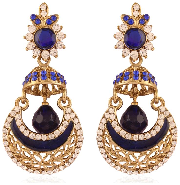 

Etnico Traditional Gold Plated Chand Jhumki Shaped Meenakari Earrings for Women E2232Bl (Blue)
