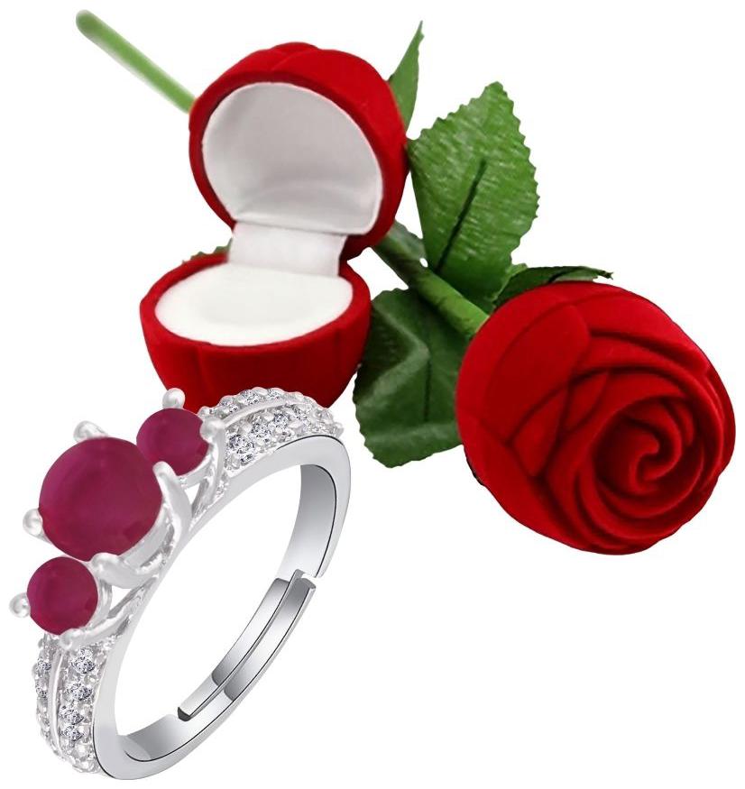 

Etnico Valentine s Special Silver Plated CZ American Diamond Adjustable Ring With Red Rose Gift Box For Women Girls (S001-FL177MCO)