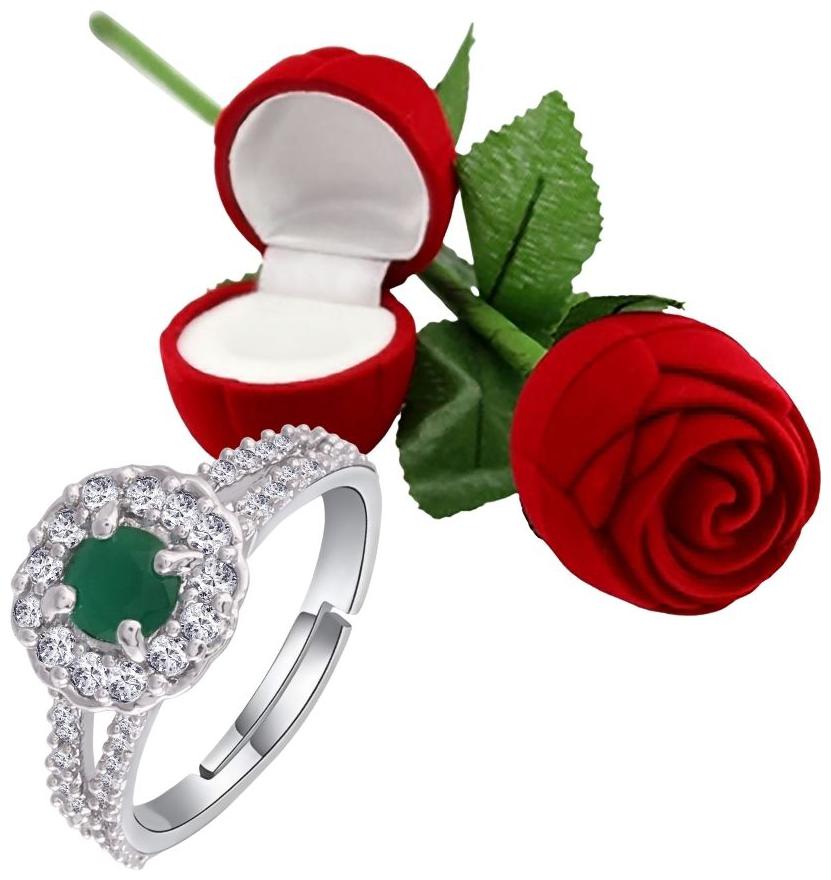 

Etnico Valentine s Special Silver Plated CZ American Diamond Adjustable Ring With Red Rose Gift Box For Women Girls (S001-FL175GCO)