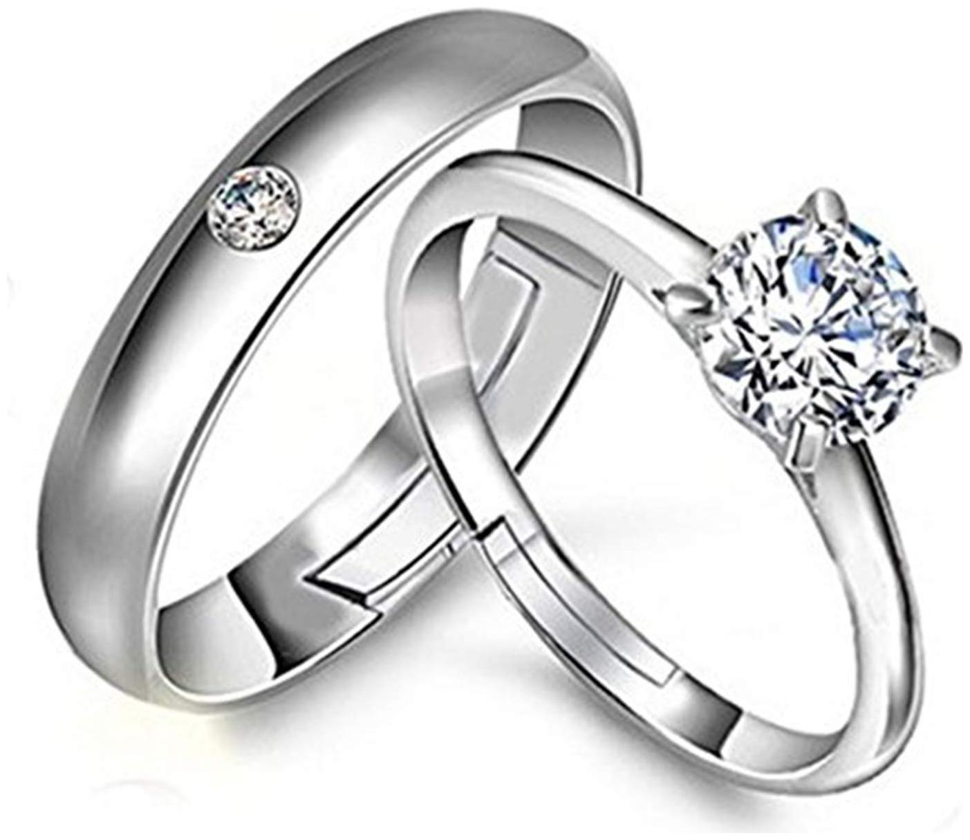 

Etnico Valentine s Special Silver Plated CZ Adjustable Couple s Ring For Love (FL158CO)