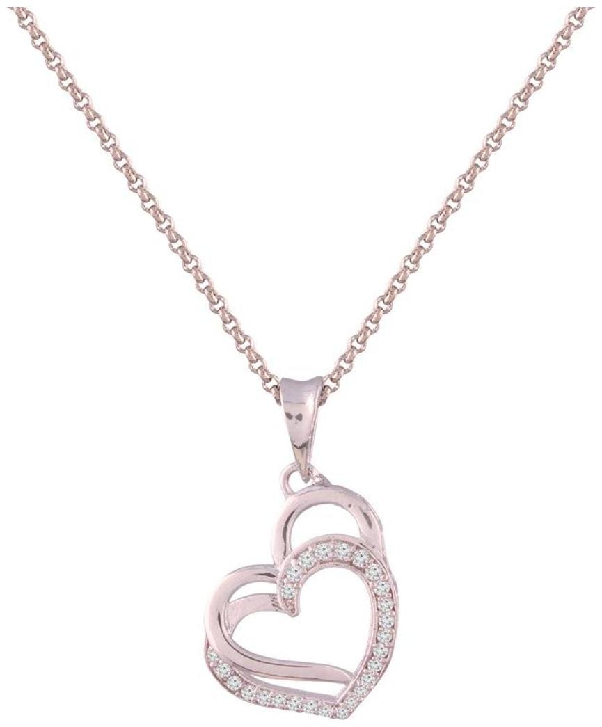 

Etnico Valentines Collection American Diamond CZ Double Heart Pendant with Chain For Women