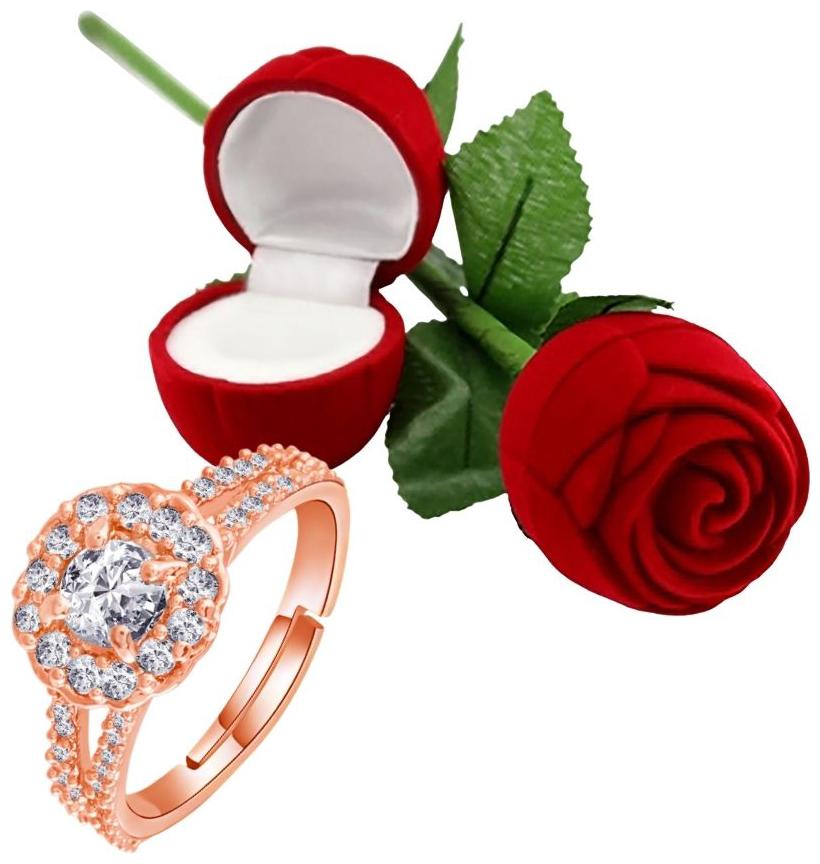 

Etnico Valentine s Special Rose Gold Plated CZ American Diamond Adjustable Ring With Red Rose Gift Box For Women Girls (S001-FL175RGCO)