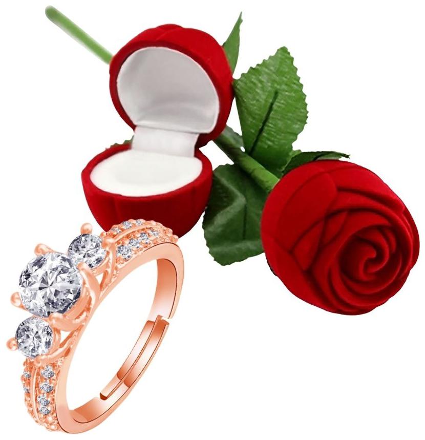 

Etnico Valentine s Special Rose Gold Plated CZ American Diamond Adjustable Ring With Red Rose Gift Box For Women Girls (S001-FL177RGCO)
