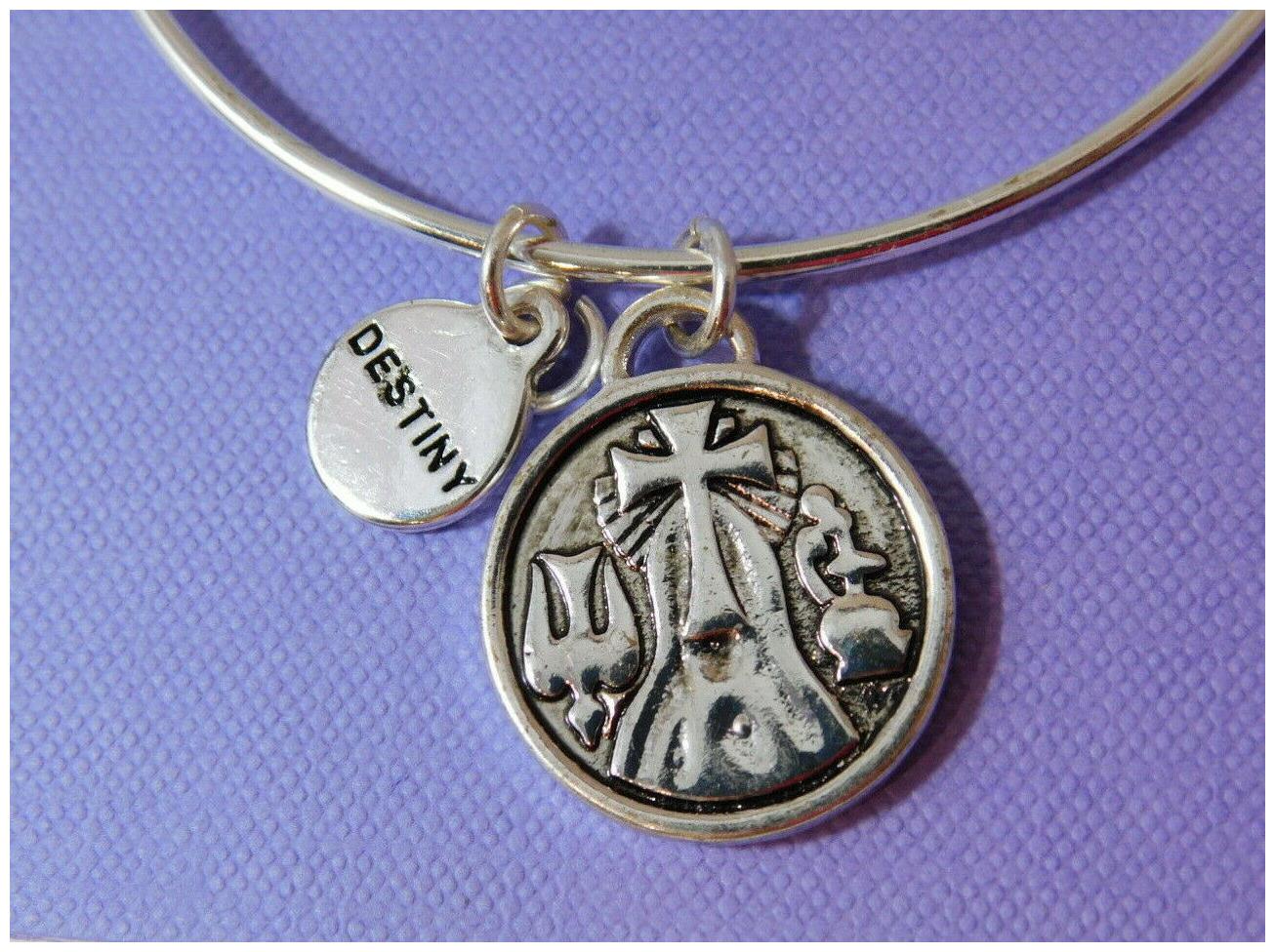 

Expandable Bangle Bracelet Silver tone Religious Faith Cross Charm Stackable B4
