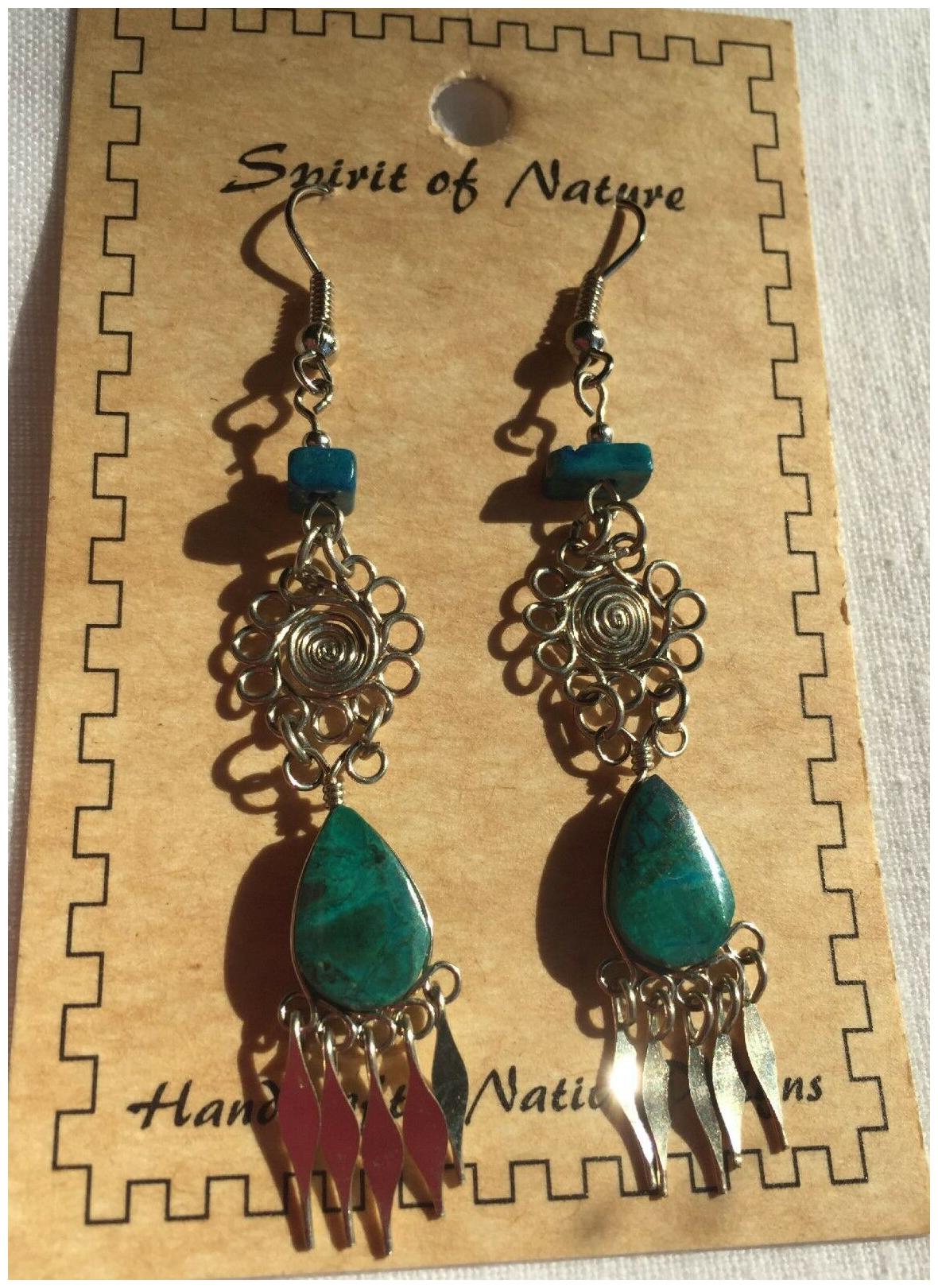 

Extra Long Earrings Turquoise Blue Color Beads Teardrop Alpaca Silver Carded NEW