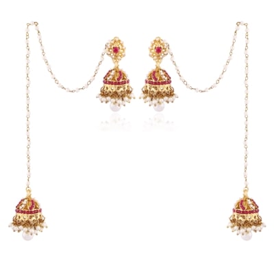 

E tnico Gold Plated Ethnic Hanging Jhumkis for Women (E2361Q)(Pink)