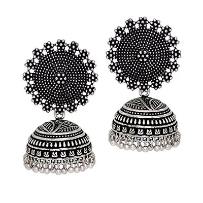

I Jewels Oxidized Silver Plated Jhumki Jhumkas Earrings for Women (E2552B)