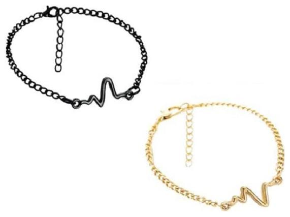 

Fabula Jewellery Gold Black Heartbeat Combo of 2 Couple Bracelet for Men Women