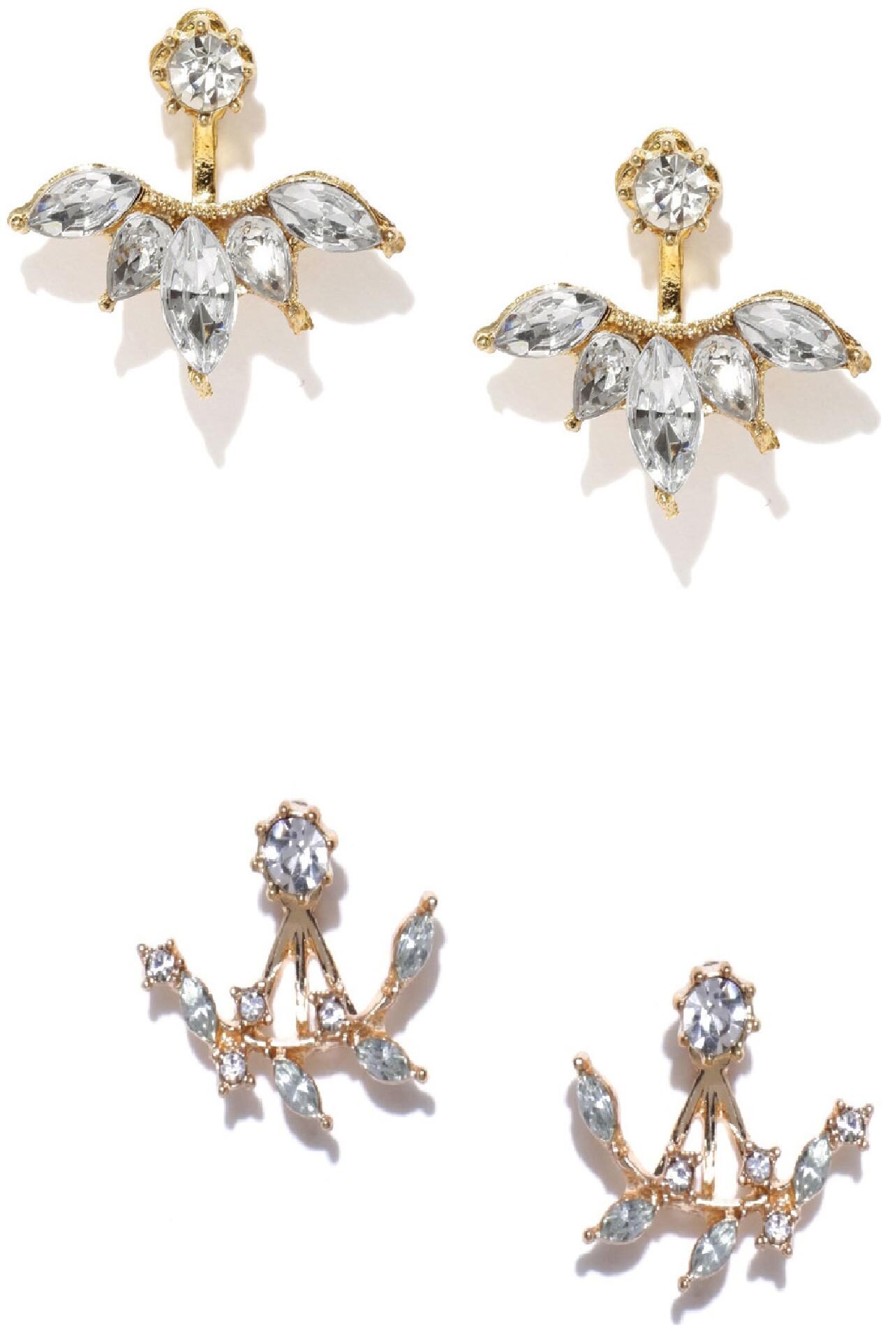 

Fabula Jewellery Combo of 2 Gold Tone Floral Crystal Ear Jacket Fashion Stud Earrings For Women Girls