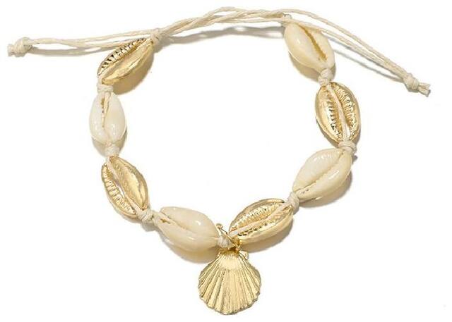 Fabula Jewellery Gold & White Sea Shell Bohemian Beach Fashion Anklet(Single Piece) for Women & Girls