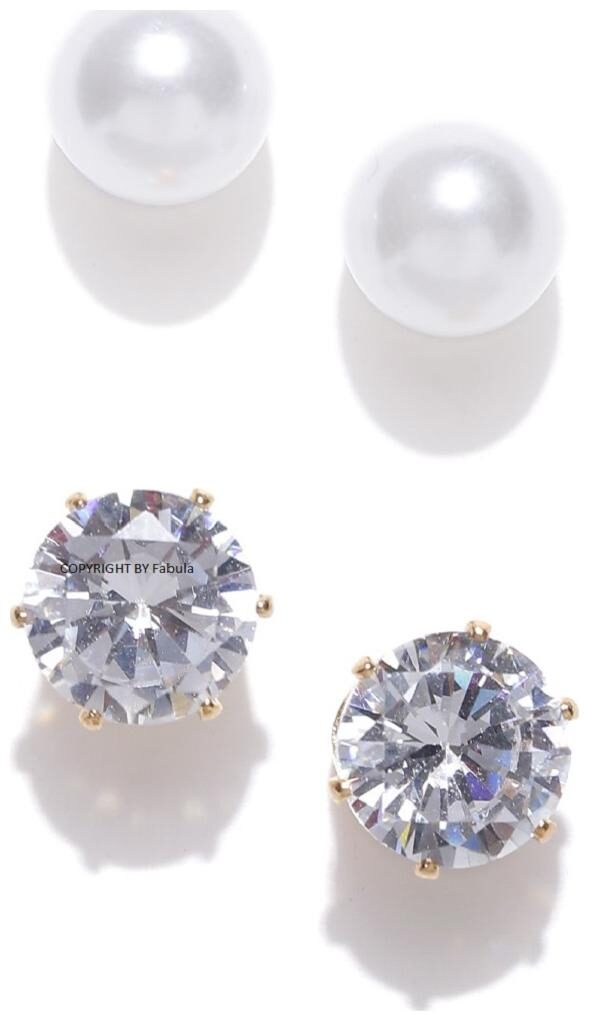 

FABULA Jewellery Combo of 2 Pearl Stone Ear Studs For Women GirlsStellar Fine Jewels Edition