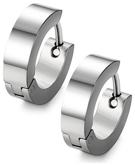 

Fabula Jewellery Pair Of Silver Stainless Steel Small Fashion Hoop Earrings For Men Boys