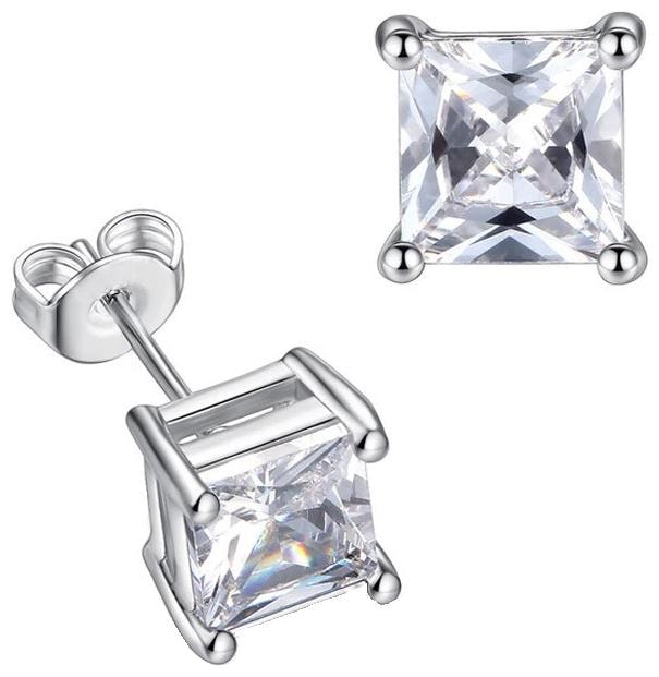 

Fabula Jewellery Silver Plated Square Cubic Zirconia Small Fashion Ear Stud Earrings For Women Girls