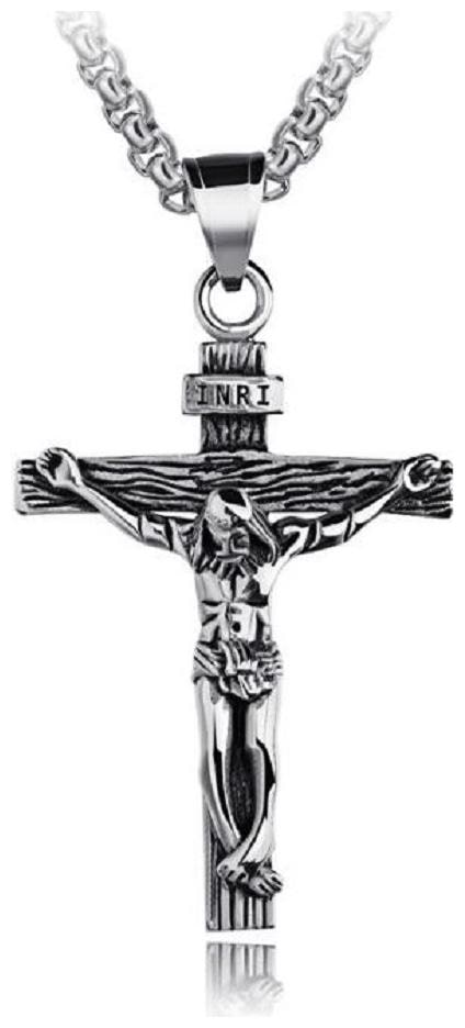 

Fabula Jewellery Silver Tone Jesus Cross Pendant with Chain for Men Boys