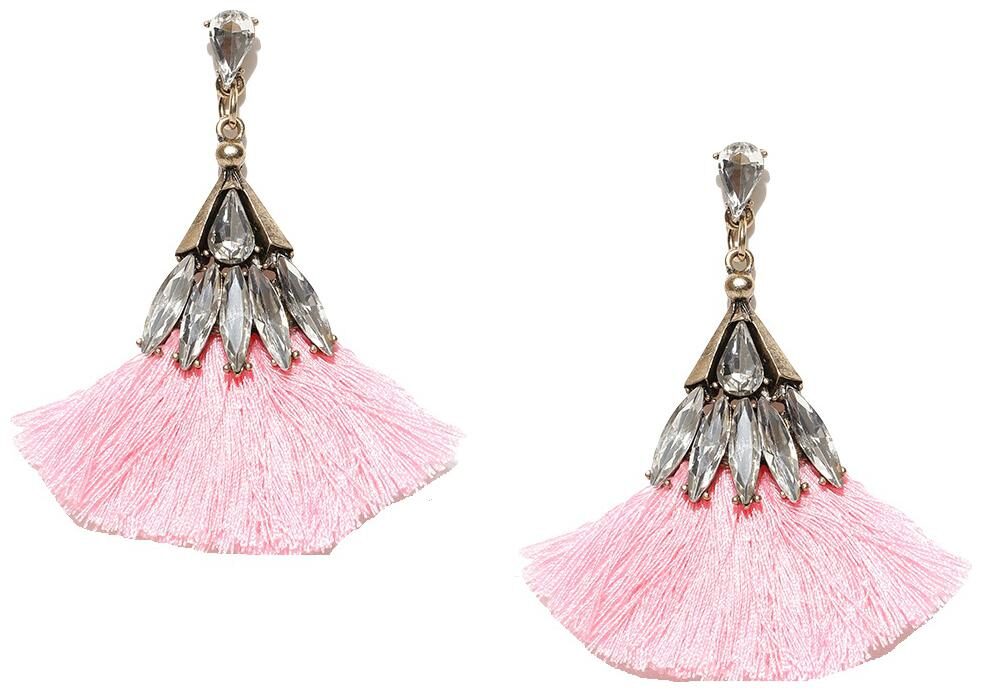 

Fabula Jewellery Pink Tassel Crystal Drop Earrings For Women Girls