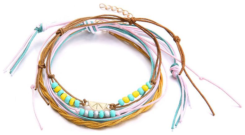 

Fabula Jewellery Combo of 4 Blue Pink Brown Adjustable Fashion Thread Anklets for Women Girls
