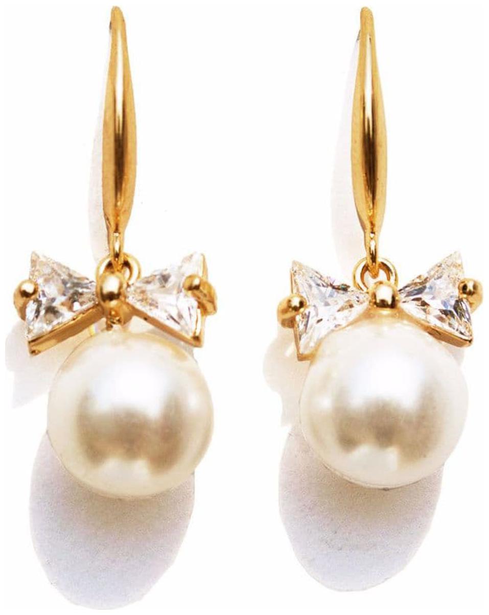

FABULA Jewellery Gold Plated Cubic Zirconia in Bowtie Shape Drop Fashion Earrings for Women GirlsStellar Fine Jewels Collection